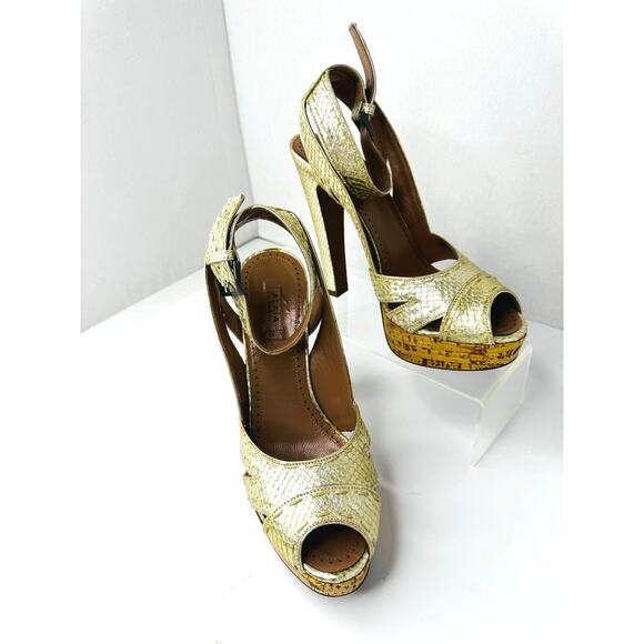 Alaïa Gold Snake Embossed Leather Platform High Heel Sandals EU 36.5 Luxury - Picture 11 of 11